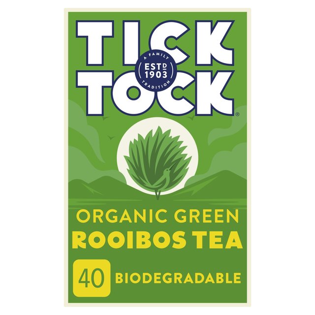 Tick Tock Organic Rooibos Green Tea Bags, 40 Per Pack