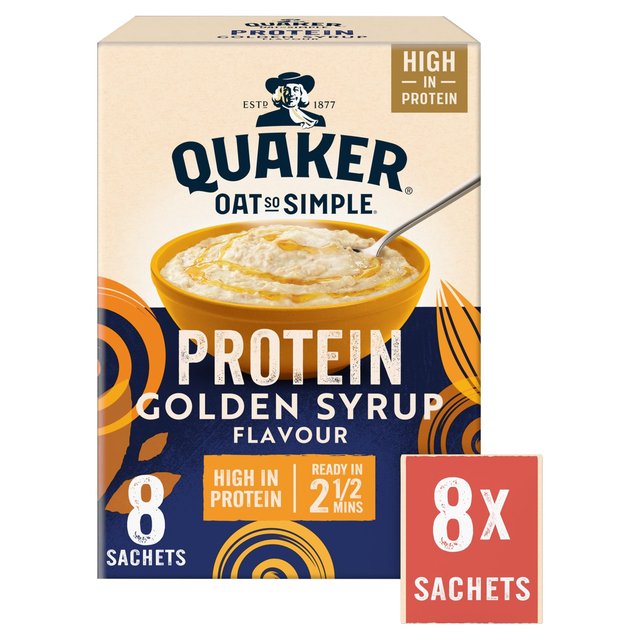 Quaker Oat So Simple Protein Golden Syrup Porridge Sachets Cereal, 8 Per Pack