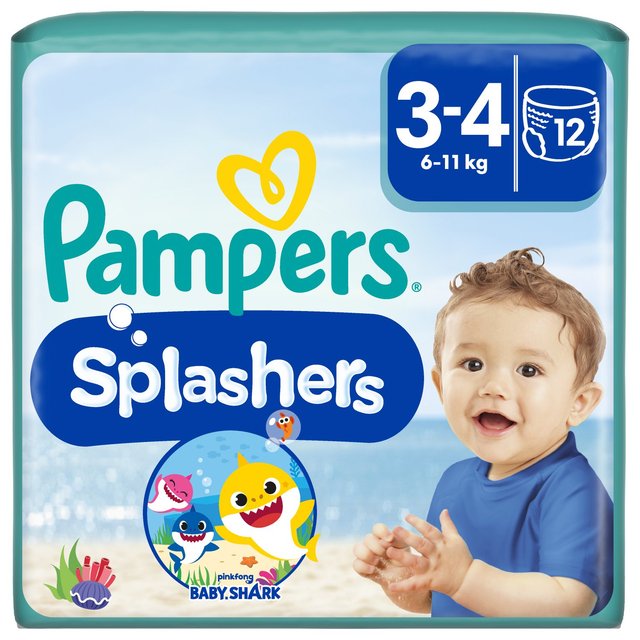 Pampers Splashers Swim Nappies, Size 3-4, 6-11kg, 3-4 Years, Size 3-4, 6-11kg