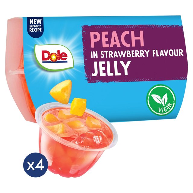 Dole Peach In Strawberry Jelly Pots Multipack, 4 x 123g