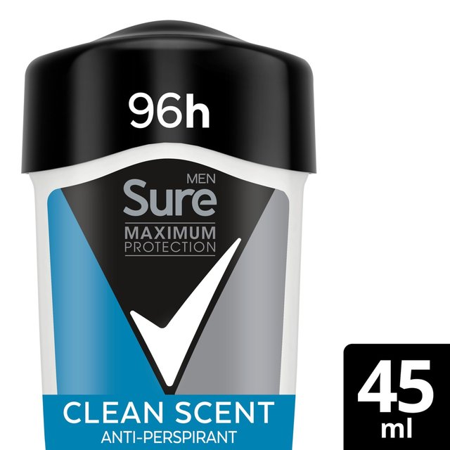 Sure Men Maximum Protection Clean Scent Cream Anti-Perspirant Deodorant, 45ml