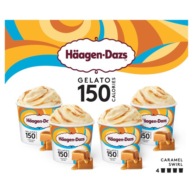 HÃ¤agen-Dazs Gelato Caramel Swirl Mini Cups Ice Cream, 4 x 95ml