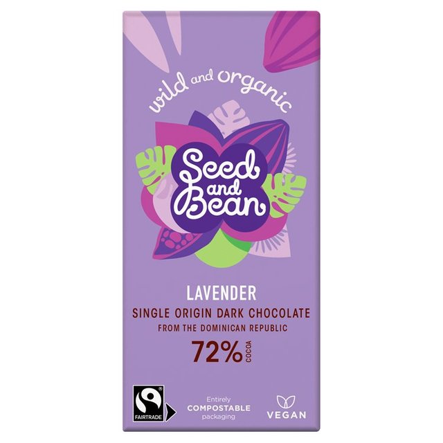 Seed & Bean Organic Extra Dark Chocolate Bar 72% Lavender, 85g