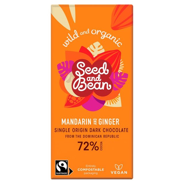 Seed & Bean Organic Dark Chocolate Bar 72% Mandarin & Ginger, 85g