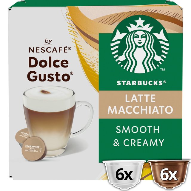 Starbucks Latte Macchiato Coffee Pods by Nescafe Dolce Gusto, 12 Per Pack