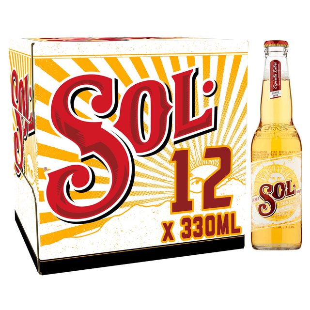 Sol De Mendoza Sol Mexican Lager Chilled to Door, 12 x 330ml