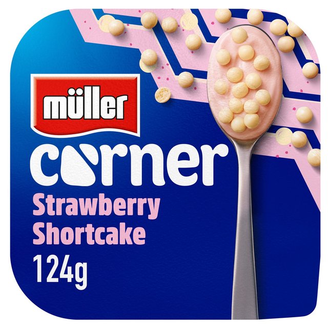 Muller Corner Strawberry Yogurt With White Chocolate Shortcake Balls, 124g
