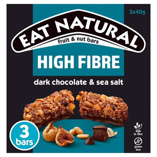 Eat Natural Fibre Packed Dark Chocolate & Sea Salt Bars, 3 x 45g