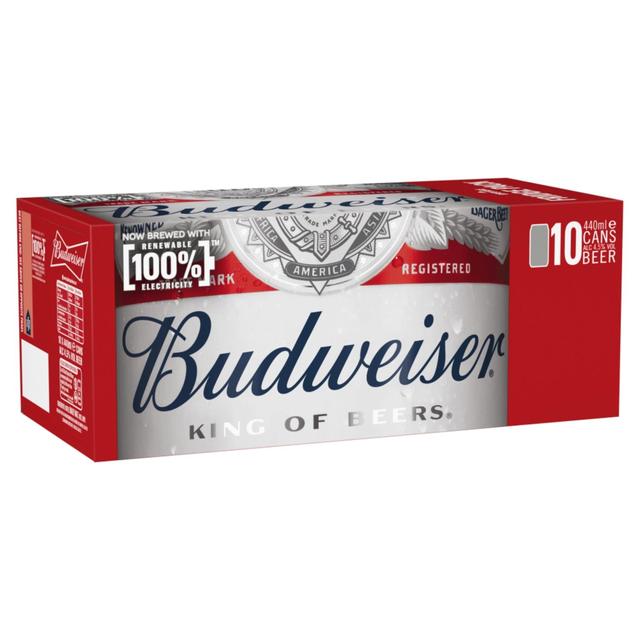 Budweiser Lager Beer Cans, 10 x 440ml
