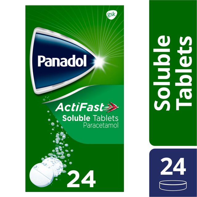 Panadol ActiFast Soluble Paracetamol Painkillers 500mg 24 Tablets, 24 Per Pack