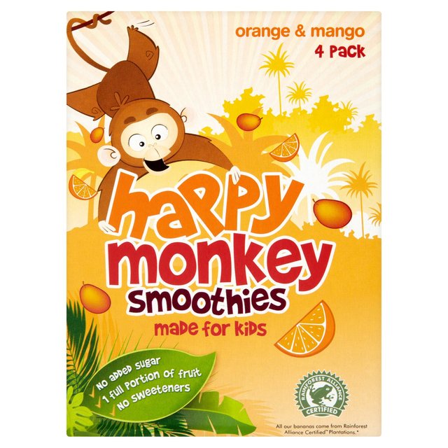 Happy Monkey Orange & Mango Kids Smoothie, 4 x 180ml