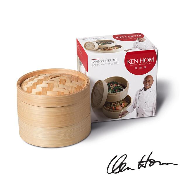 Jamie Oliver Ken Hom 2-Tier Bamboo Steamer Baskets, 20cm