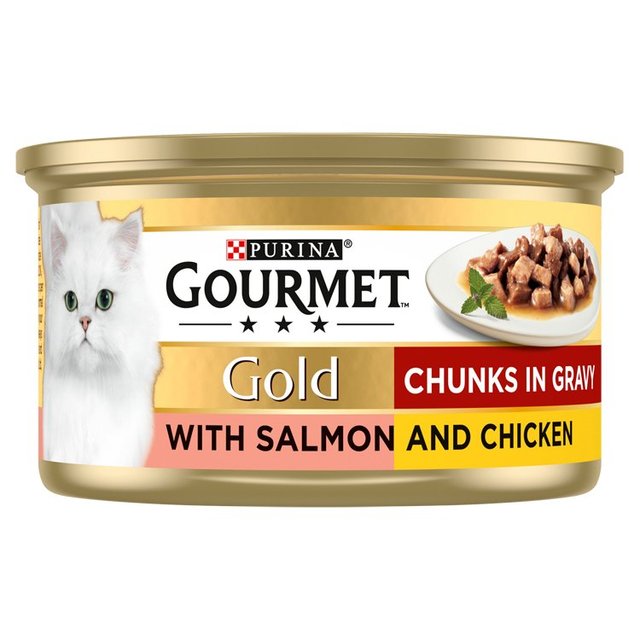 Gourmet Gold Tinned Cat Food Salmon and Chicken in Gravy, 85g