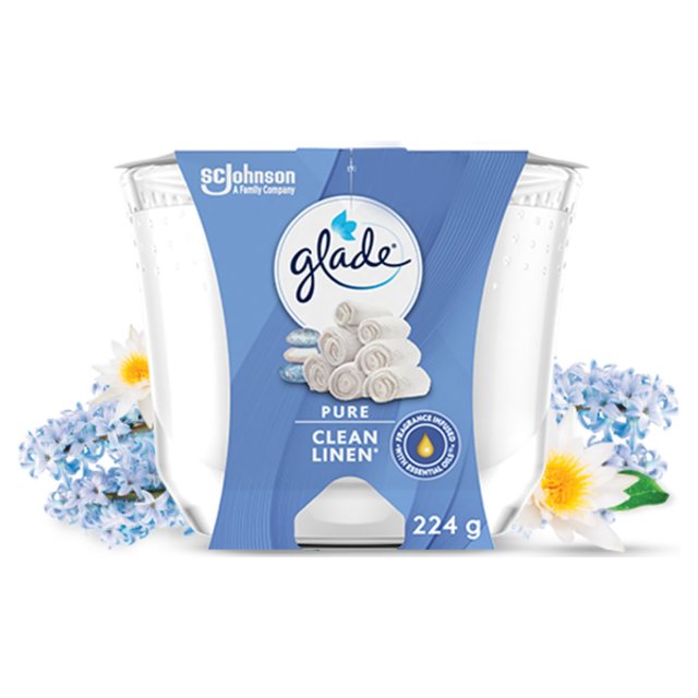 Glade Large Candle Clean Linen Air Freshener, 224g