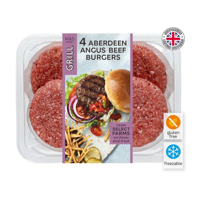 M & S 4 Aberdeen Angus Burgers, 454g