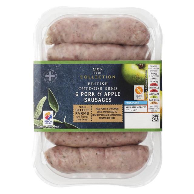 M & S Select Farms 6 Pork & Apple Bramley Sausages, 400g