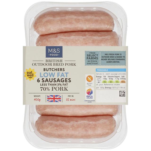 M & S Select Farms British 6 Pork Sausages Less Than 3% Fat, 400g