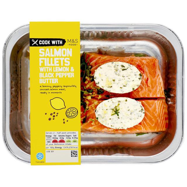Cook With M & S Salmon Fillets With Lemon & Pepper Butter, 240g