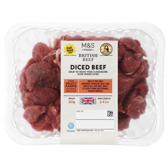M & S Select Farms Diced Beef, 500g