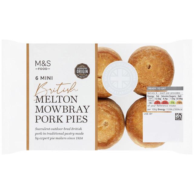 M & S 6 Mini British Melton Mowbray Pork Pies, 300g