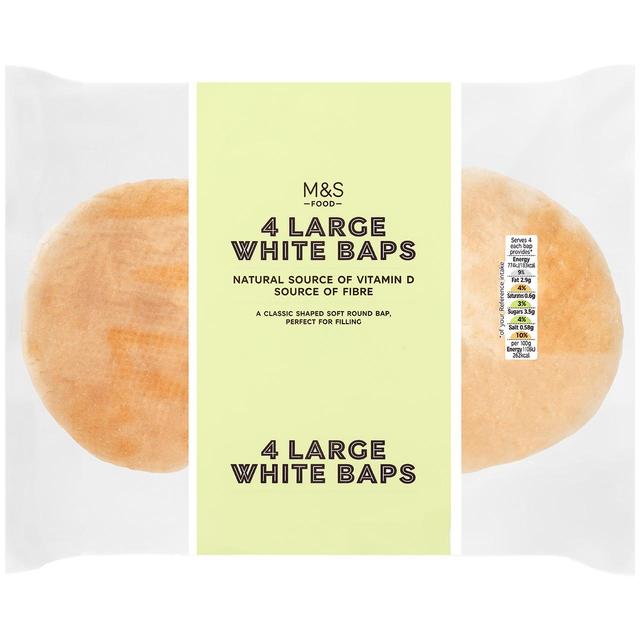 M & S Large White Baps, 4 Per Pack