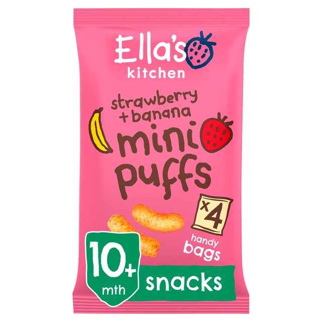 Ella’s Kitchen Strawberry + Banana Mini Puffs Multipack Baby Snack10+Months, 4 x 8g