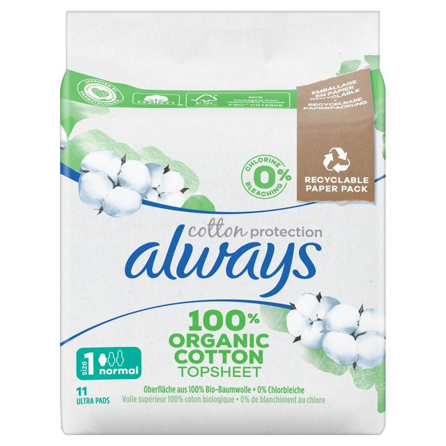 Always Organic Cotton Protection Ultra Normal Wings Sanitary Towels, 12 Per Pack