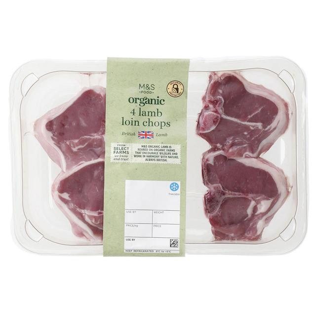 M & S Organic British 4 Lamb Loin Chops, Typically: 360g