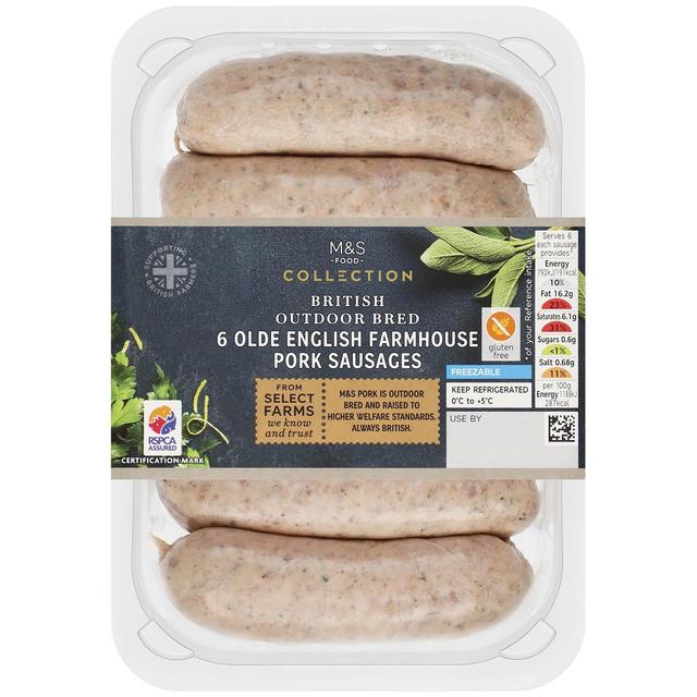 M & S Select Farms British 6 Farmhouse Pork Sausages, 400g