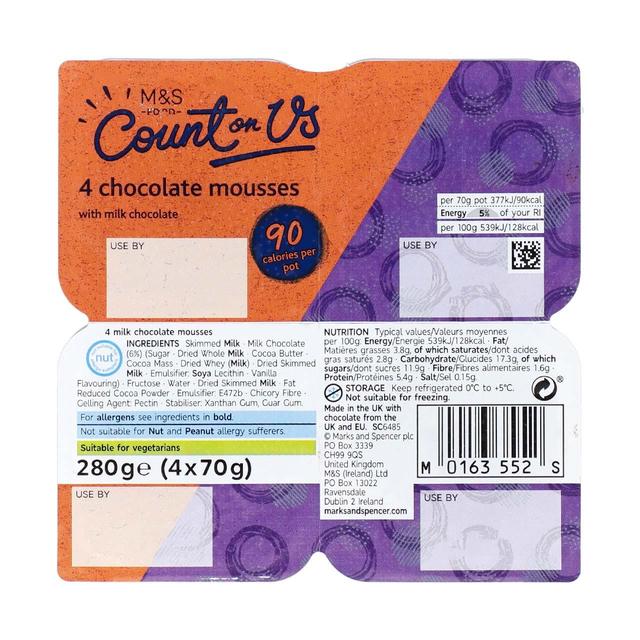 M & S Count On Us Chocolate Mousse, 4 x 70g