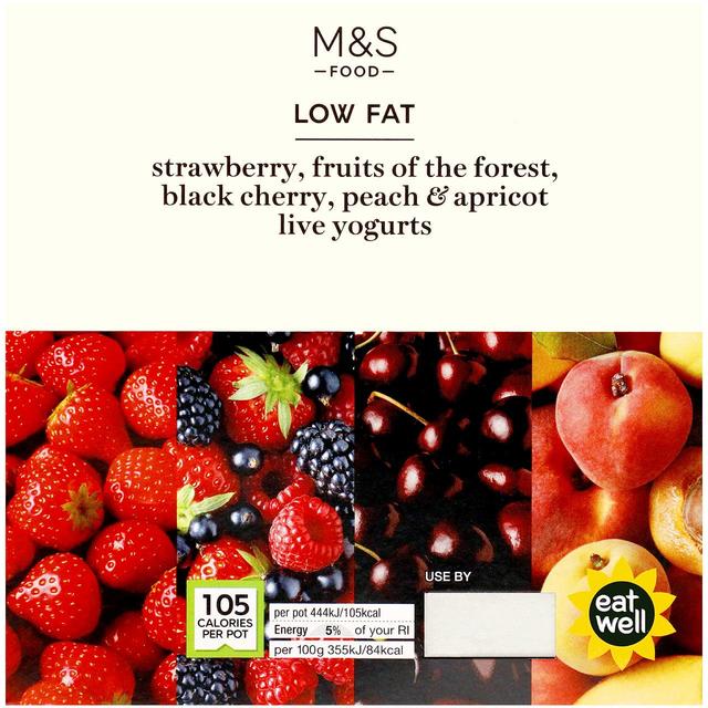M & S Low Fat Live Yogurts Strawberry, Black Cherry, Peach & Apricot, 4 x 125g