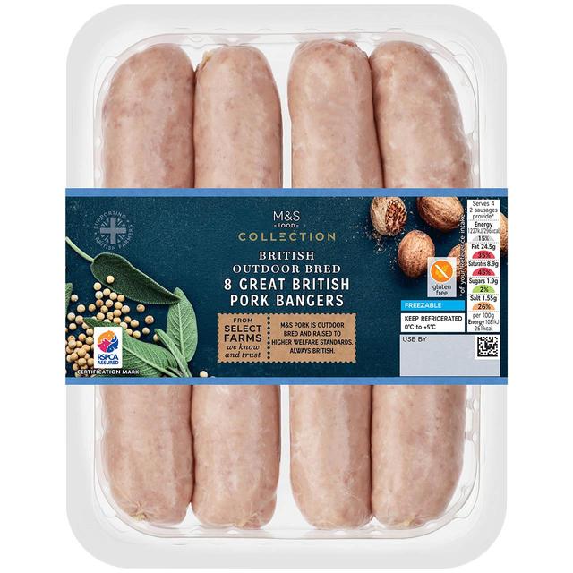 M & S Select Farms British 8 Pork Sausages, 454g