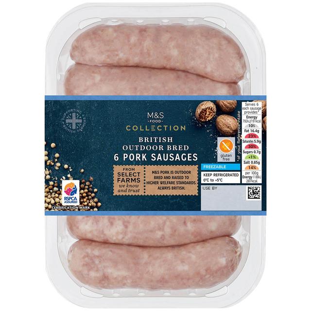 M & S Select Farms British 6 Pork Sausages, 400g
