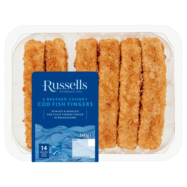 Russell’s MSC Chunky Breaded Cod Fish Fingers, 340g
