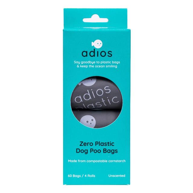 Adios Plastic Compostable & Biodegradable Dog Poo Bags, Grey, 60 Per Pack
