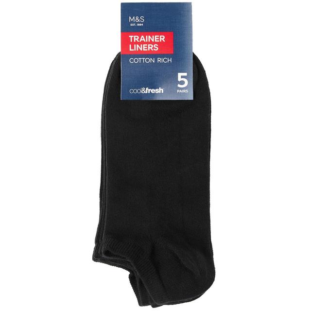 M & S Mens Cool & Fresh Trainer Liner Socks, Size 9-12, Black