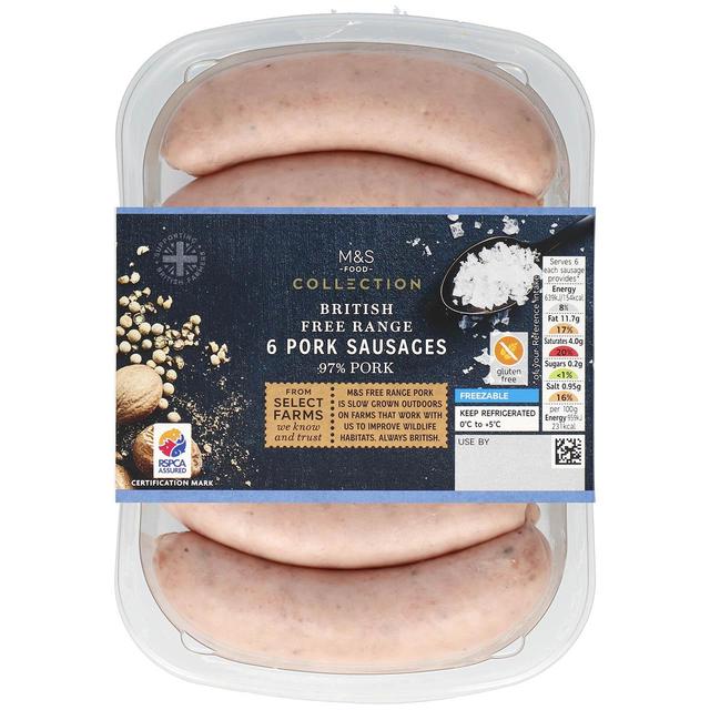 M & S Select Farms British 6 Free Range Pork Sausages, 400g