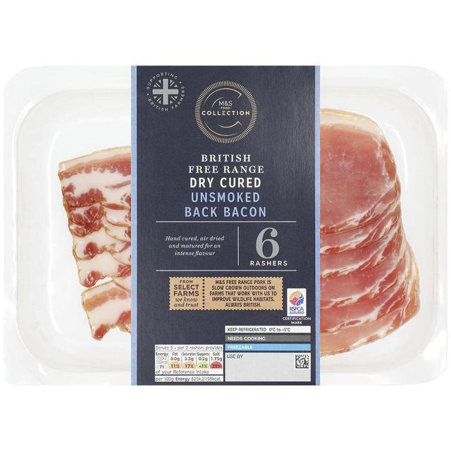 M & S Select Farms British Free Range Unsmoked Back Bacon, 200g