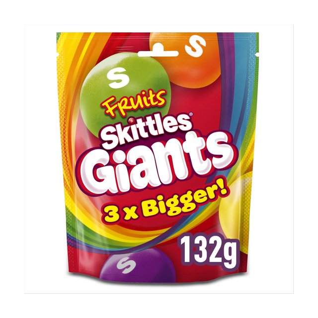Skittles Giants Vegan Chewy Sweets Fruit Flavoured Pouch Bag, 132g