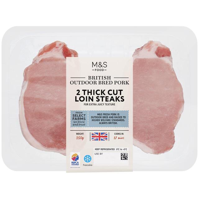 M & S British Outdoor Bred 2 Thick cut Pork Loin Steaks, 350g