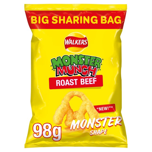 Walkers Monster Munch Roast Beef Sharing Bag Snacks, 98g