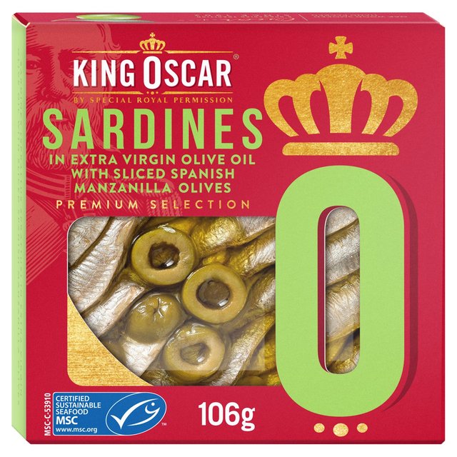 King Oscar Msc Sardines With Sliced Manzanilla Olives in Extra Virgin Olive Oil, 106g