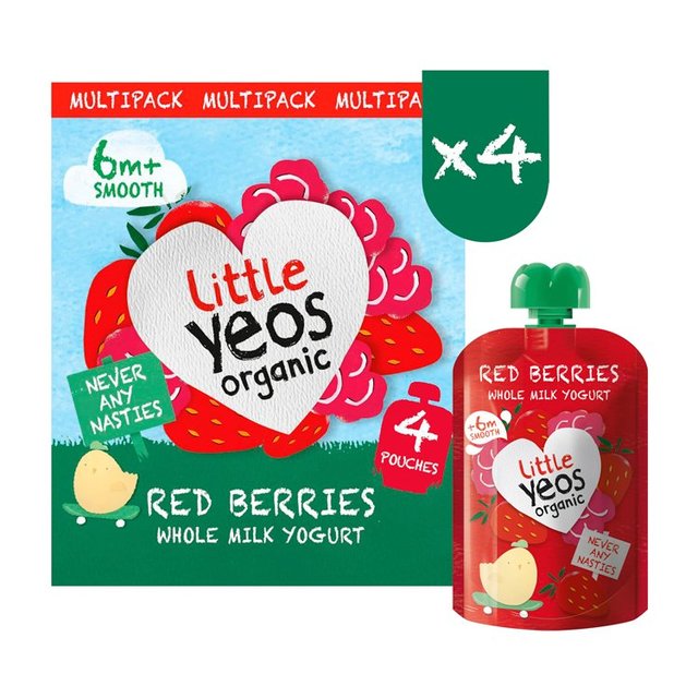 Yeo Valley Little Yeos Red Berries Pouch Multipack, 4 x 90g