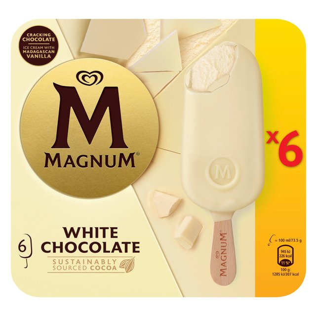 Magnum White Ice Cream Lollies, 6 x 100ml