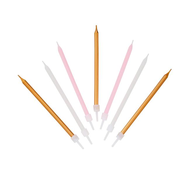 Talking Tables Pink, White & Gold Birthday Candles, 16 Per Pack