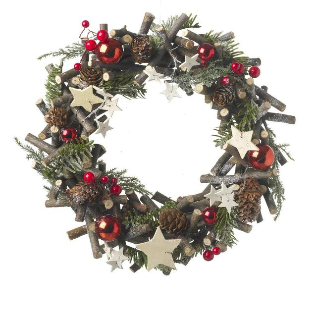 Heaven Sends Red Woodland & White Star Christmas Wreath