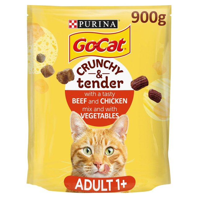 Go-Cat Crunchy & Tender Beef, Chicken & Veg Dry Cat Food, 900g