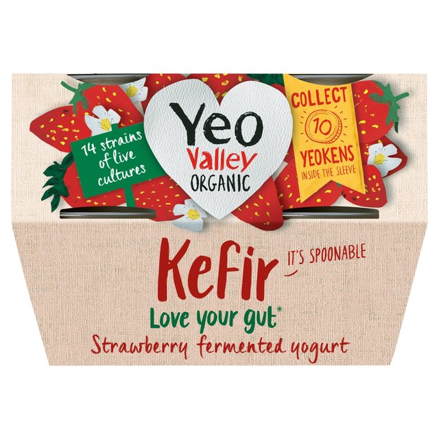 Yeo Valley 4x100g Organic Strawberry Kefir Yogurt, 4 x 100g