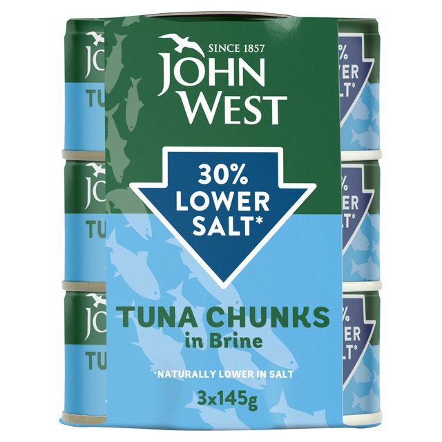 John West Lower Salt Tuna Chunks In Brine 3 Pack, 3 x 145g