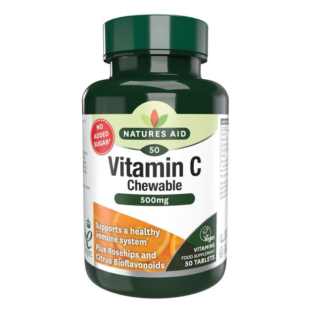 Natures Aid Chewable Vitamin C Supplement Capsules 500mg, 50 Per Pack